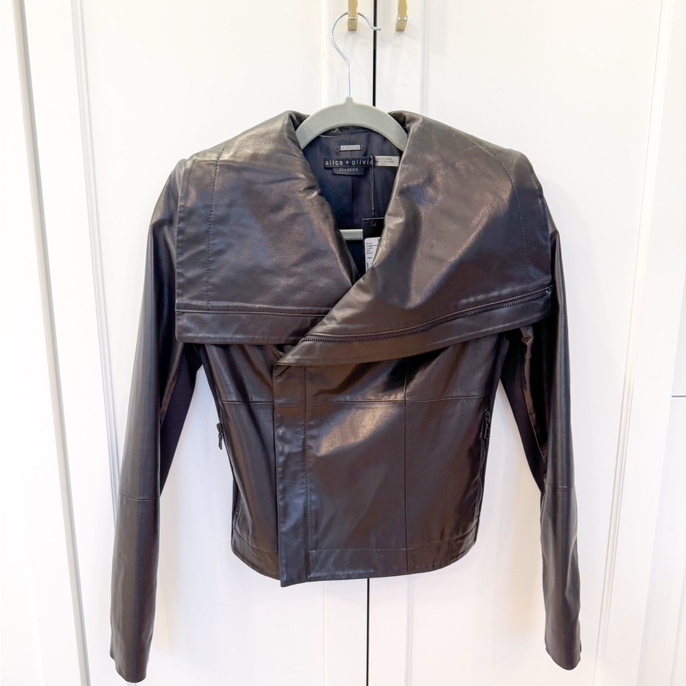 NWT Alice + Olivia Black 100% Goat Leather Jacket in XS